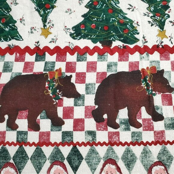 VTG Christmas Tablecloth Bear Moose Santa Snowman Country Farmhouse Cabin READ - Picture 4 of 11